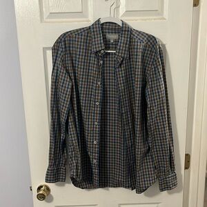 Neiman Marcus Casual Button Down. Large. Blue/Gray/Orange checkered